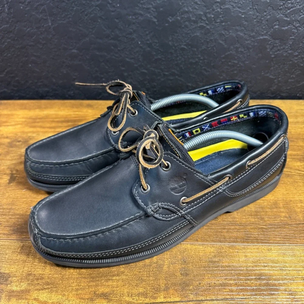Timberland Classic 2-Eye 70527 Black Leather Boat Shoes Mens 11.5M